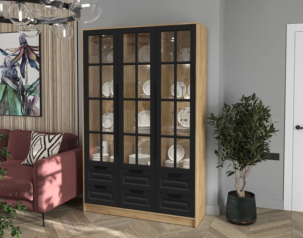 Шкаф с витриной Интерлиния Концепт КТ-ШВ3 с подсветкой Деко