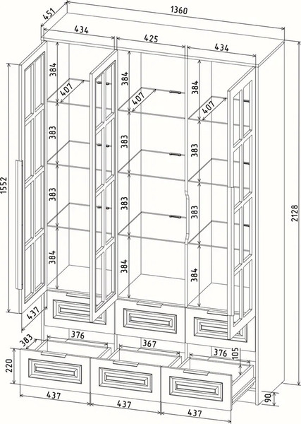 Шкаф с витриной Интерлиния Концепт КТ-ШВ3 с подсветкой Деко