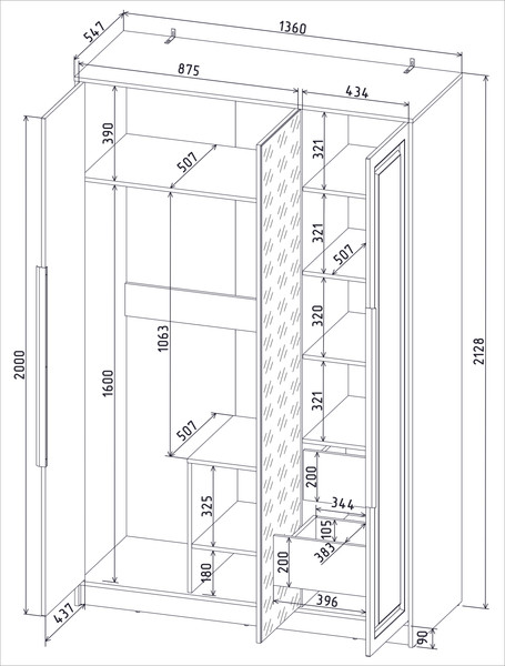Шкаф Интерлиния Концепт КТ-Ш3з Деко