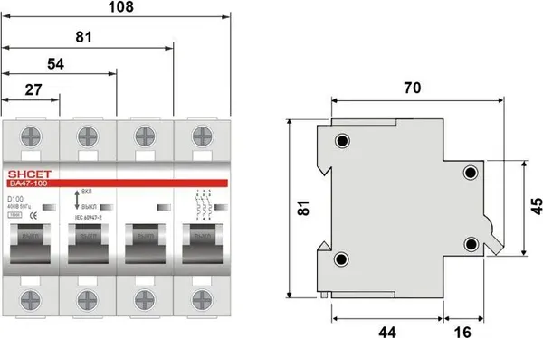 Выключатель автоматический SHCET 47-100 1Р 125А (10kA) хар.С / S0000244
