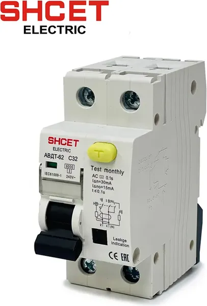 Дифференциальный автомат SHCET АВДТ62 1Р+N 25А 30мА (6кА) тип АС / S0003310 - фото