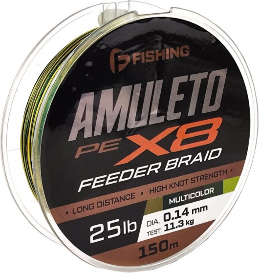 Леска плетеная F-Fishing Amuleto Braid PE X8 Feeder 150м Multicolor 0.14мм / FAMB150-014 - фото