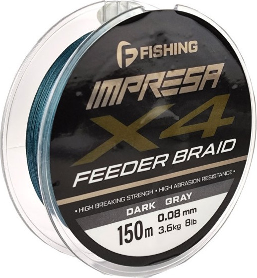 Леска плетеная F-Fishing Impresa Braid PE X4 Feeder 150м Dark Grey 0.08мм / FIMB1504-008 - фото