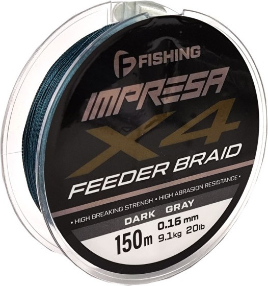 Леска плетеная F-Fishing Impresa Braid PE X4 Feeder 150м Dark Grey 0.16мм / FIMB1504-016 - фото