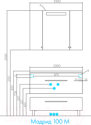 Шкаф с зеркалом для ванной Акватон Мадрид 100 (1A111602MA010)