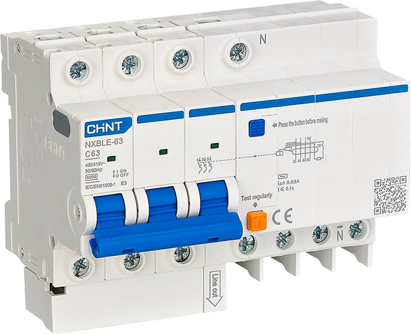 Дифференциальный автомат Chint NXBLE-63 3P+N C16 30мА тип AС 6кА / 982112 - фото