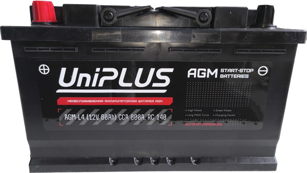 Автомобильный аккумулятор UniPLUS AGM 80 Ah (1) 800A L4 / AGM-L4 - фото