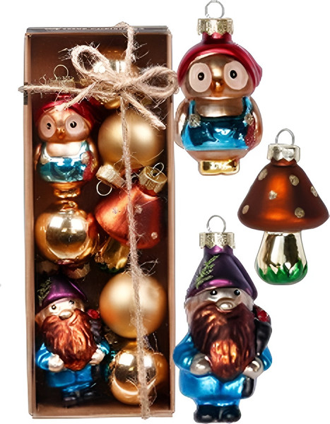 Набор елочных игрушек Inge's Christmas Glass miniatures Сова, волшебник, гриб / 66359P003_2 - фото