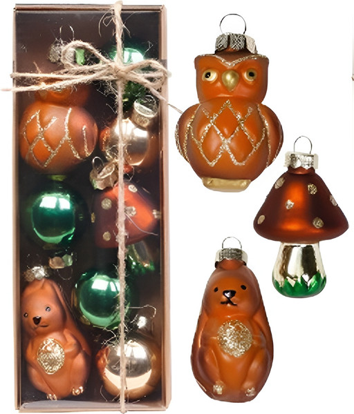 Набор елочных игрушек Inge's Christmas Glass miniatures Сова, заяц, мухомор / 66356P003_1 - фото