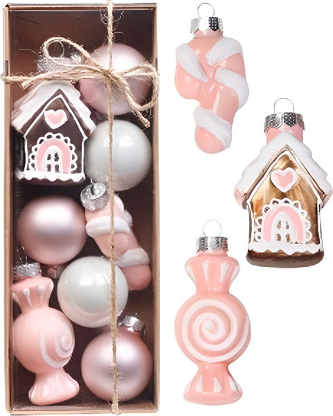 Набор елочных игрушек Inge's Christmas Glass miniatures Домик, трость, конфета / 66356P003_4 - фото