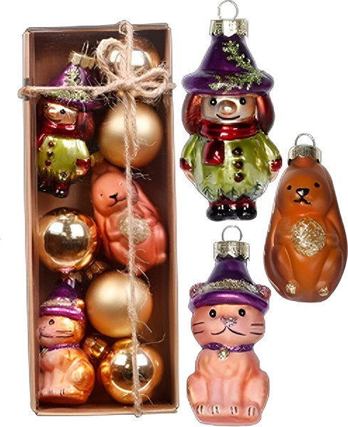 Набор елочных игрушек Inge's Christmas Glass miniatures Ведьма, заяц, кот / 66359P003_4 - фото