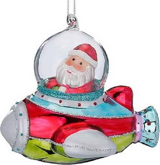 Елочная игрушка Inge's Christmas Figural Glass Ornaments Санта в самолете / 64689H600 - фото