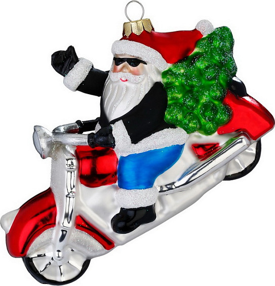 Елочная игрушка Inge's Christmas Figural Glass Ornaments Санта на байке / 65013H120 - фото