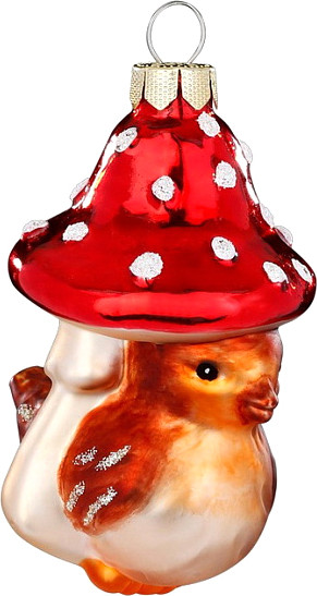 Елочная игрушка Inge's Christmas Magic Forest Снегирь с грибом / 64974H120 - фото