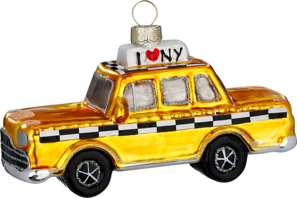 Елочная игрушка Inge's Christmas Figural Glass Ornaments Такси (машина) / 65033H120 - фото