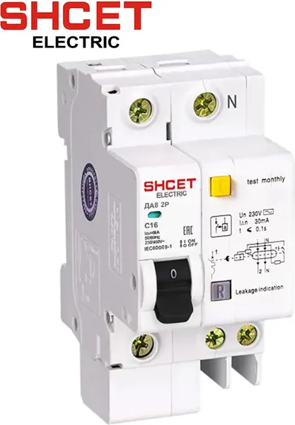 Дифференциальный автомат SHCET ДА 8 2Р 63А 30мА (6кА) / S0000481 - фото