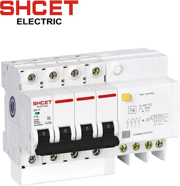 Дифференциальный автомат SHCET ДА 14 4Р 50А 30мА (6кА) / S0000450