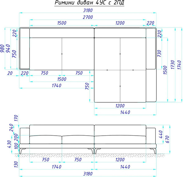 Диван угловой Домовой Римини Ри-4УСнр 