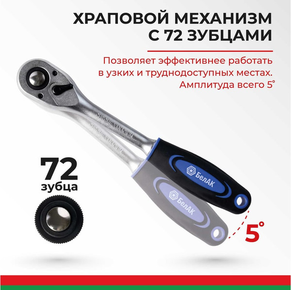 Трещотка БелАК Профи 1/2 72зуб / БАК08001