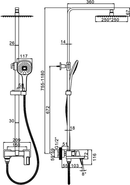 Душевая система со смесителем Ledeme L2492B