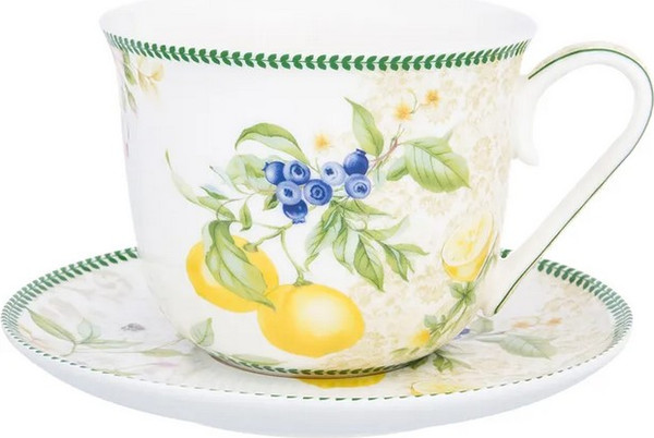 Чашка с блюдцем Elan Gallery Лимоны New Bone China / 420157 - фото