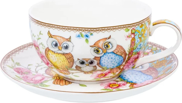 Чашка с блюдцем Elan Gallery Совушки New Bone China / 420346