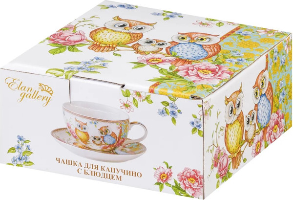 Чашка с блюдцем Elan Gallery Совушки New Bone China / 420346