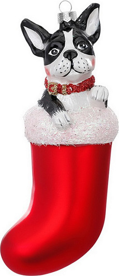 Елочная игрушка Inge's Christmas Figural Glass Ornaments Бульдог (собака) в носке / 64692H120_3 - фото