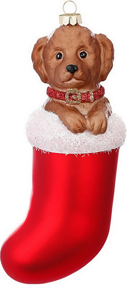 Елочная игрушка Inge's Christmas Figural Glass Ornaments Лабрадор (собака) в носке / 64692H120_2 - фото