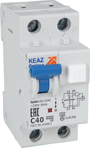 Дифференциальный автомат КЭАЗ OptiDin D63-21C6-A-У3 6кА 2P C6 10mA / 333140 - фото