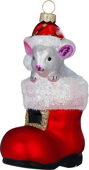 Елочная игрушка Inge's Christmas Figural Glass Ornaments Рождественский мышонок / 65061H120 - фото