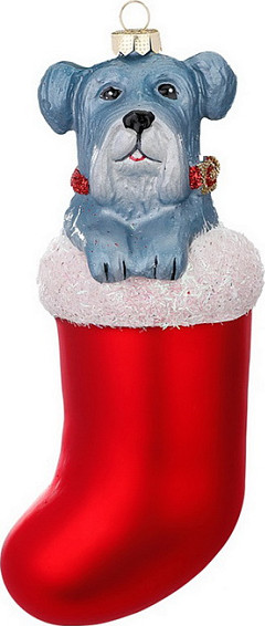 Елочная игрушка Inge's Christmas Figural Glass Ornaments Шнауцер (собака) в носке / 64692H120_1 - фото