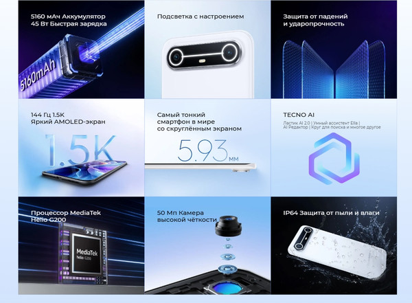 Смартфон Tecno Spark Slim 8GB/256GB