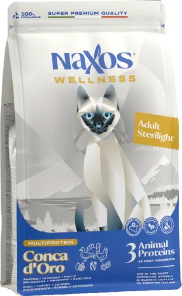 Сухой корм для кошек Adragna Naxos Wellness Adult Стерилайт утка, курица и индейка - фото
