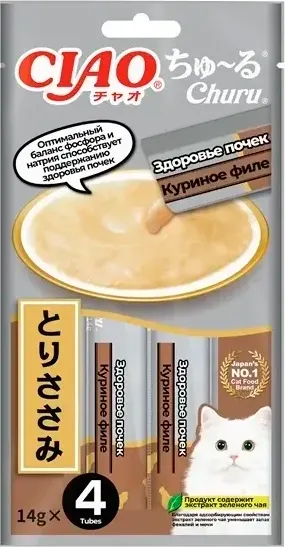 Лакомство для кошек Inaba Чао Чуру Здоровье почек куриное филе - фото