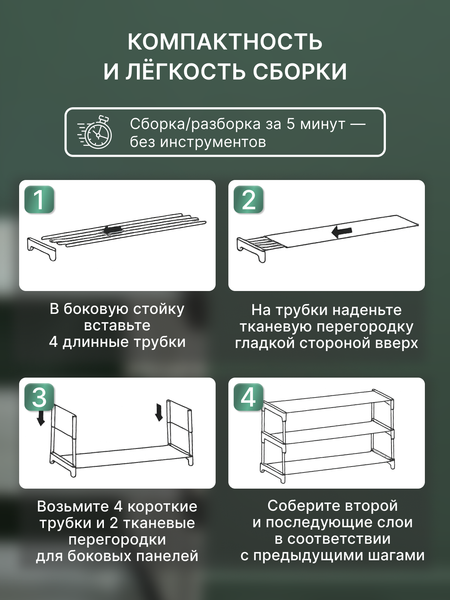 Полка для обуви Homa Складная 74x26x38 / SH-2