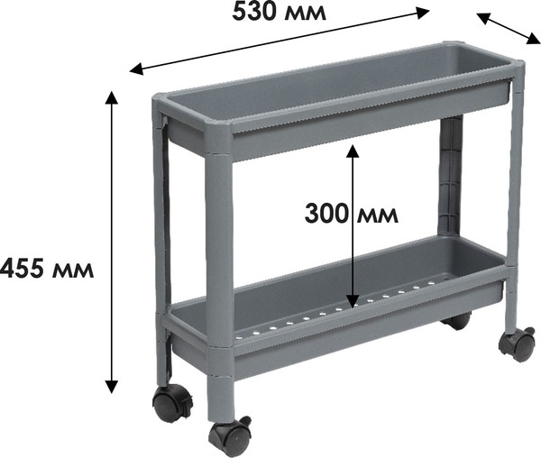 Этажерка Violet Vikea узкая 2-х ярусная на колесах / 782218