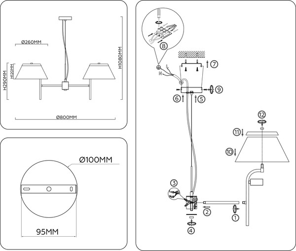 Люстра Ambrella LH72451/3 BK/WH