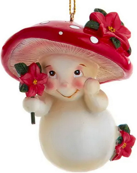 Елочная игрушка Kurt S. Adler Christmas 2025 Грибок в шляпе с цветком / MLM0005_1 - фото