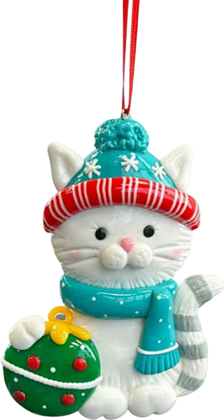 Елочная игрушка Kurt S. Adler Christmas 2025 Кот в новогоднем колпаке / ZCI25185 - фото