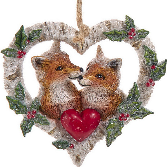 Елочная игрушка Kurt S. Adler Christmas 2025 Лисы в сердце / E1102_2 - фото