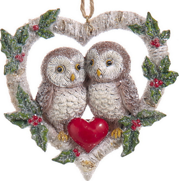 Елочная игрушка Kurt S. Adler Christmas 2025 Совы в сердце / E1102_1 - фото