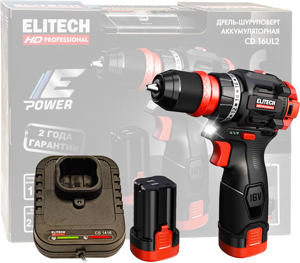 Аккумуляторная дрель-шуруповерт Elitech CD 16UL2 / 214224 - фото