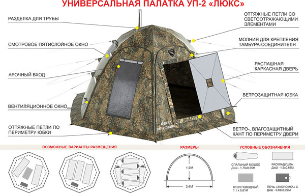 Палатка Берег УП-2 Люкс прут 10мм