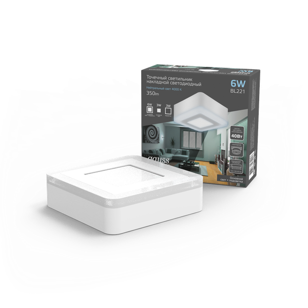 Точечный светильник Gauss Backlight 3+3W LED 4000K 105x105 / BL221