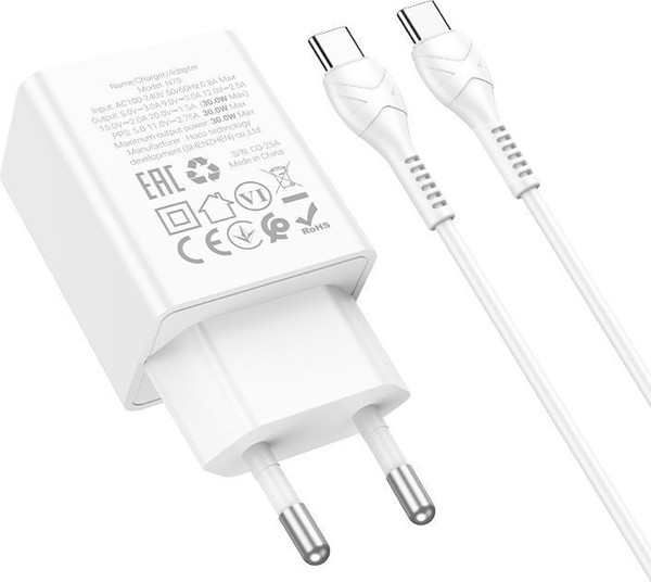 Зарядное устройство сетевое Hoco N70+кабель Type-C-Type-C - фото