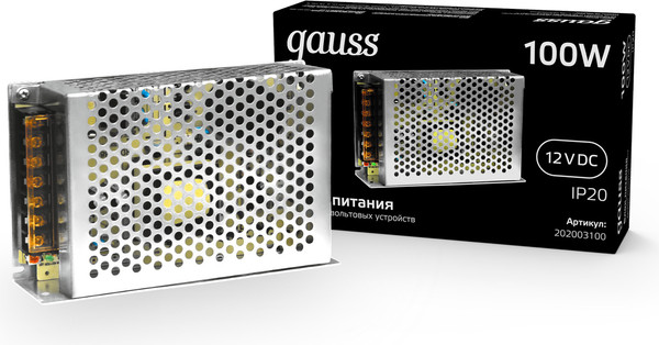 Блок питания для светодиодной ленты Gauss 100W 12V IP20 / 202003100
