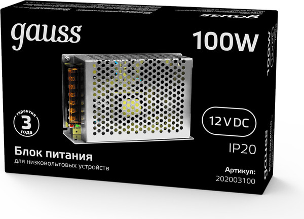 Блок питания для светодиодной ленты Gauss 100W 12V IP20 / 202003100