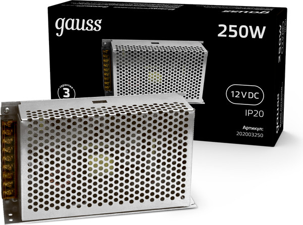 Блок питания для светодиодной ленты Gauss 250W 12V IP20 / 202003250