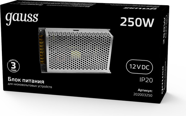 Блок питания для светодиодной ленты Gauss 250W 12V IP20 / 202003250